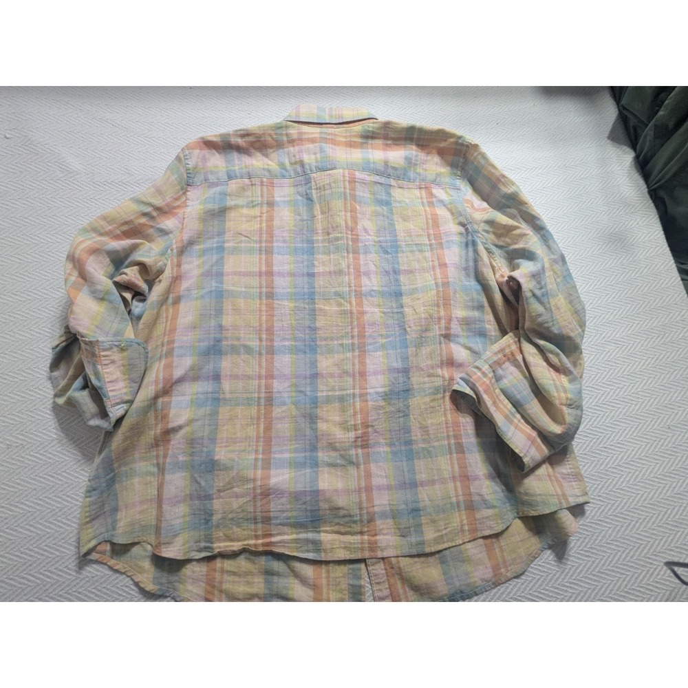 Lauren Ralph Lauren Shirt Womens 3X Pastel Plaid Linen Cotton Roll Tab - Picture 16 of 16